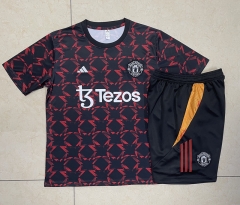 2024-2025 Manchester United Black&Red Short-Sleeve Thailand Soccer Tracksuit-815