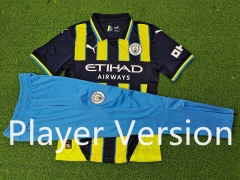 Player Version 2024-2025 Manchester City Away Black&Green Short-Sleeve Thailand Soccer Tracksuit-9926