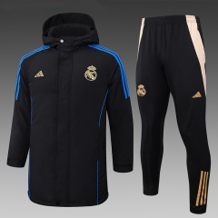 2024-2025 Real Madrid Black Cotton Coat Uniform With Hat-815