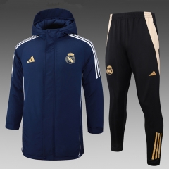 (Gold Logo) 2024-2025 Real Madrid Royal Blue Cotton Coat Uniform With Hat-815