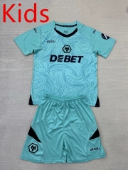 2024-2025 Wolverhampton Wanderers Goalkeeper Laker Blue Kid/Youth Soccer Uniform-AY