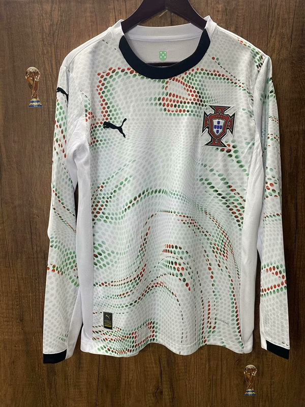 (s-4xl)2025-26 Portugal Away White LS Thailand Soccer Jersey AAA-9409