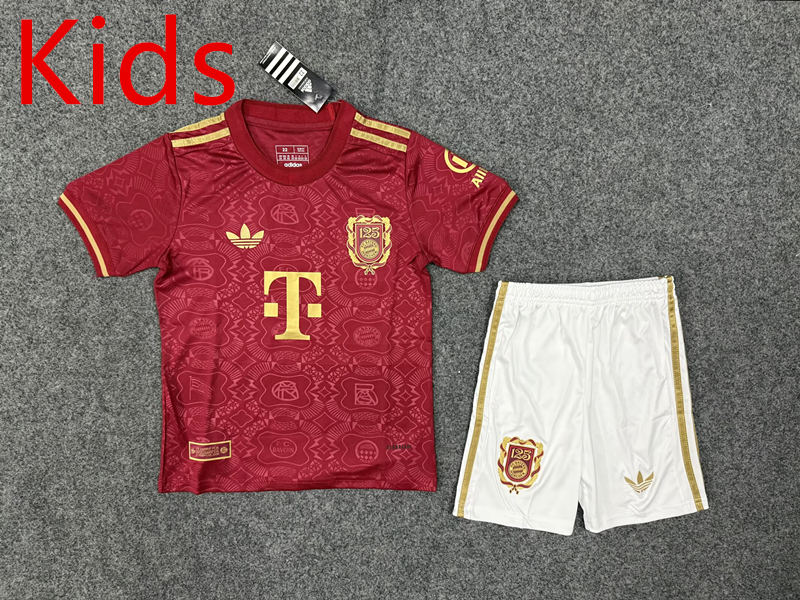 125th Anniversary Edition Bayern München Red Kids/Youth Soccer Uniform-5562