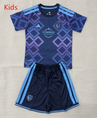 26-27 Sporting Kansas City Away Blue Kids/Youth Soccer Uniform-AY 26-27 Sporting Kansas City Away Blue Kids/Youth Soccer Uniform-AY